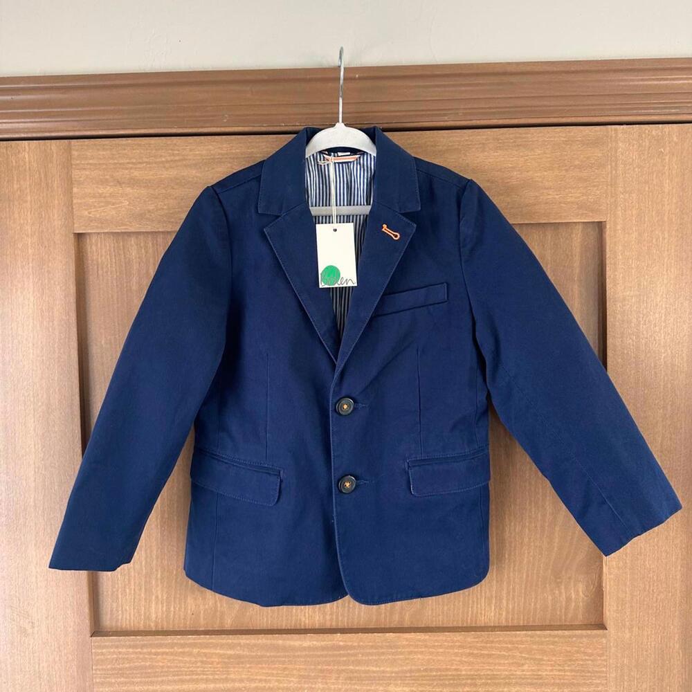 NWT Mini Boden Boy’s Cotton Navy Blue Blazer Jacket Stripe Lined Size 5-6